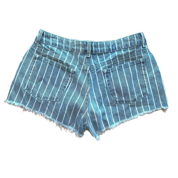 ZARA High Rise Pinstriped Cut Off Frayed Hem Denim Shorts Jeans Blue 8 - Picture 2 of 5